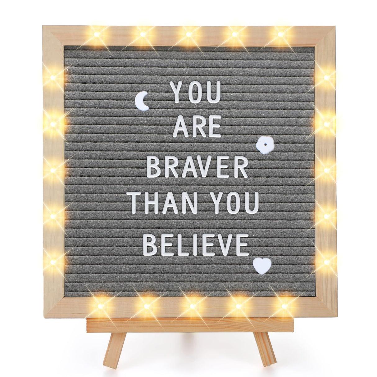 Changeable Felt Letter Board with LED Lights - 10×10" Message Custom Signs & Wood Stand & 450 Letters, Poster Board for Christmas/Pregnancy/Baby Announcement/Classroom Wall Decor Gifts, Grey