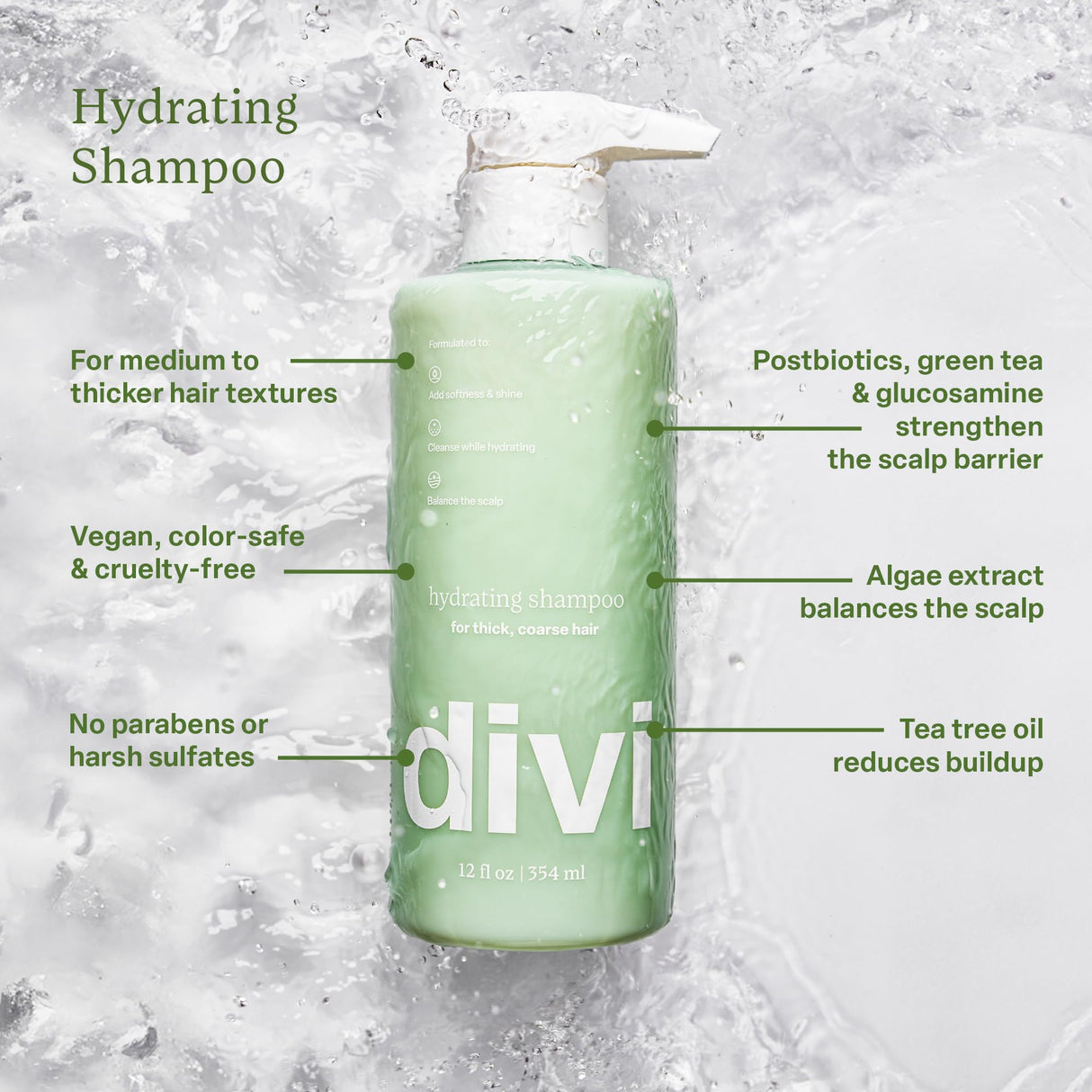 divi Hydrating Shampoo and Conditioner Set for Women and Men - Gently Cleanses, Removes Scalp Buildup, Hydrates, and Nourishes Hair, Strengthens All Hair Types, Vegan, Cruelty-Free, 2 x 12 Fl Oz