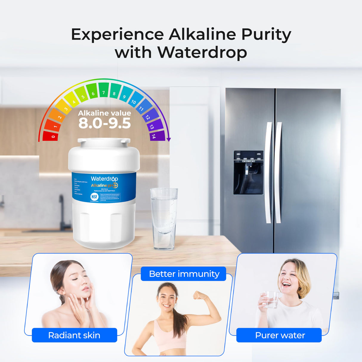 Waterdrop ๐๐ฅ๐ค๐๐ฅ๐ข๐ง๐ WD-F13 Replacement for GEยฎ MWFยฎ, SmartWaterยฎ MWFP, MWFINT, MWFA, GWF, HDX FMG-1, GSE25GSHECSS, WFC1201, RWF1060, ๐๐ง๐ก๐๐ง๐๐๐ฌ ๐ฉ๐ Refrigerator Water Filter