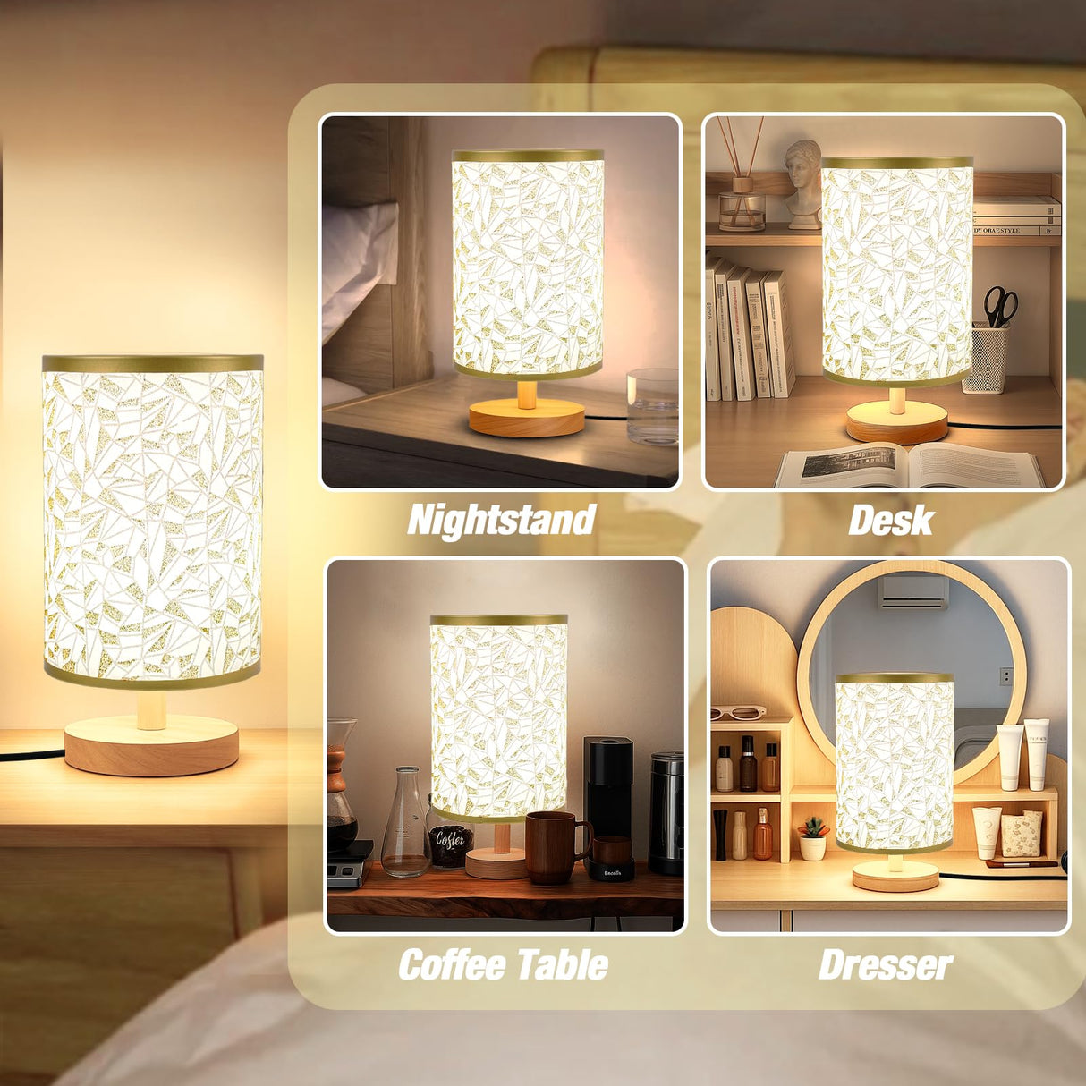 EZIYIN Desk Lamp LED Bulb Included, Small Bedside Table Lamp Plug-in - Classic Wood Base with Flaxen Fabric Shade, Lamps for Night Stands, Simple Nightstand Light for Bedroom, Office, Desk