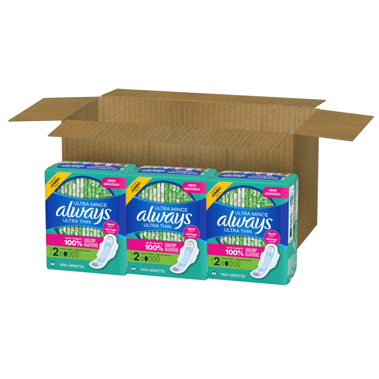 Always Ultra Thin Feminine Pads with Wings for Women, Super Absorbency, Unscented, Size 2, 126 Count