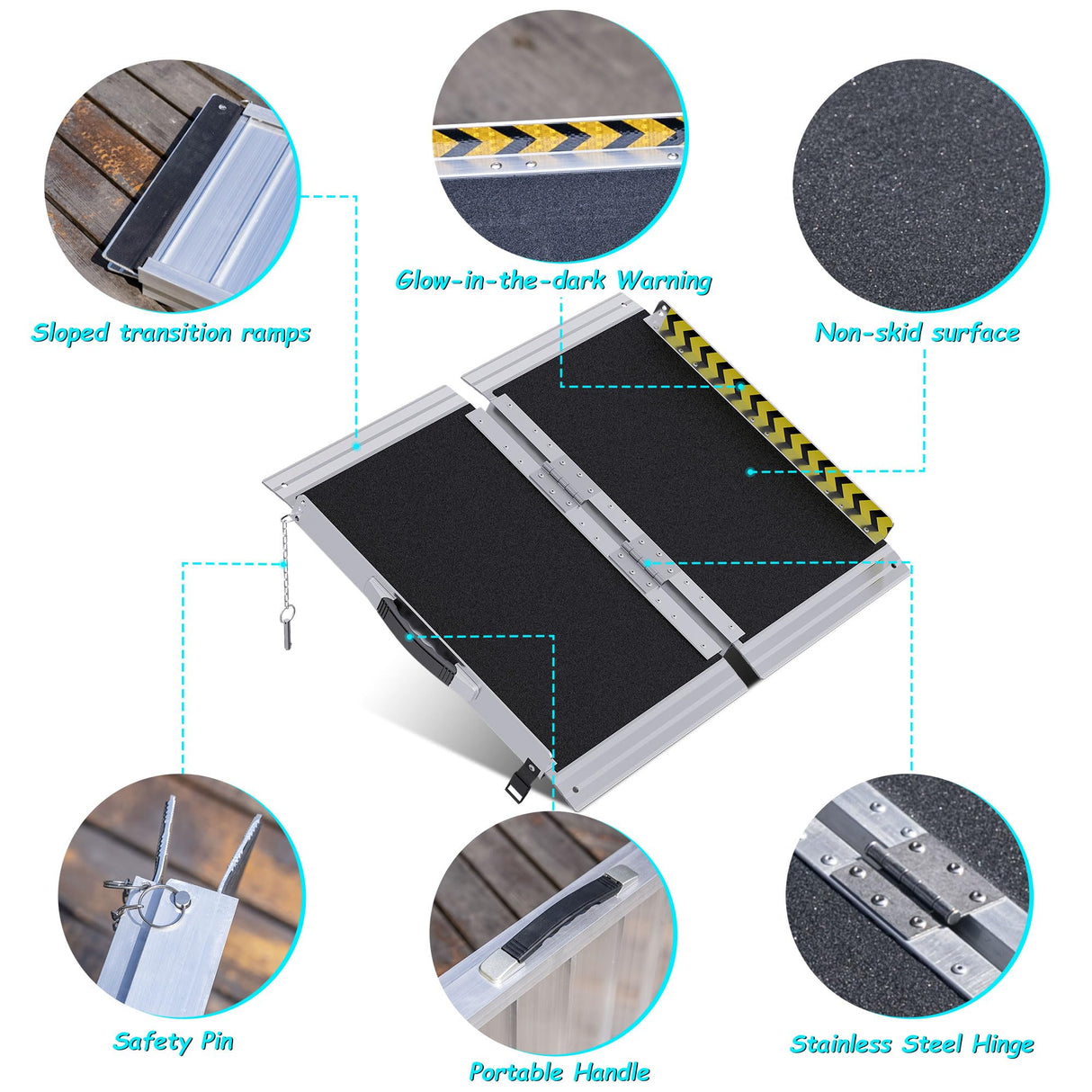 WHALEMOTOR Portable Wheelchair Ramp 2FT, Anti-Slip Aluminum Folding Portable Ramp, Wheelchair Ramps for Home, Weight Capacity Up to 600 LBS, with Transition Plates Above and Below