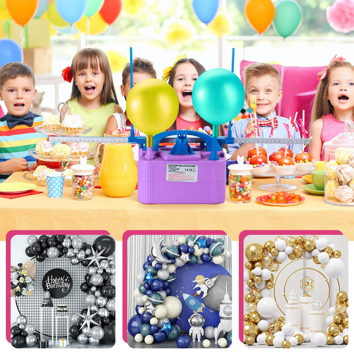 Party Zealot Electric Balloon Inflator Dual Nozzles with Balloon Sizer Air Pump US Standard Plug for Arch, Column Stand, Birthday, Wedding, Christmas, Graduation Party, and Party Decorations