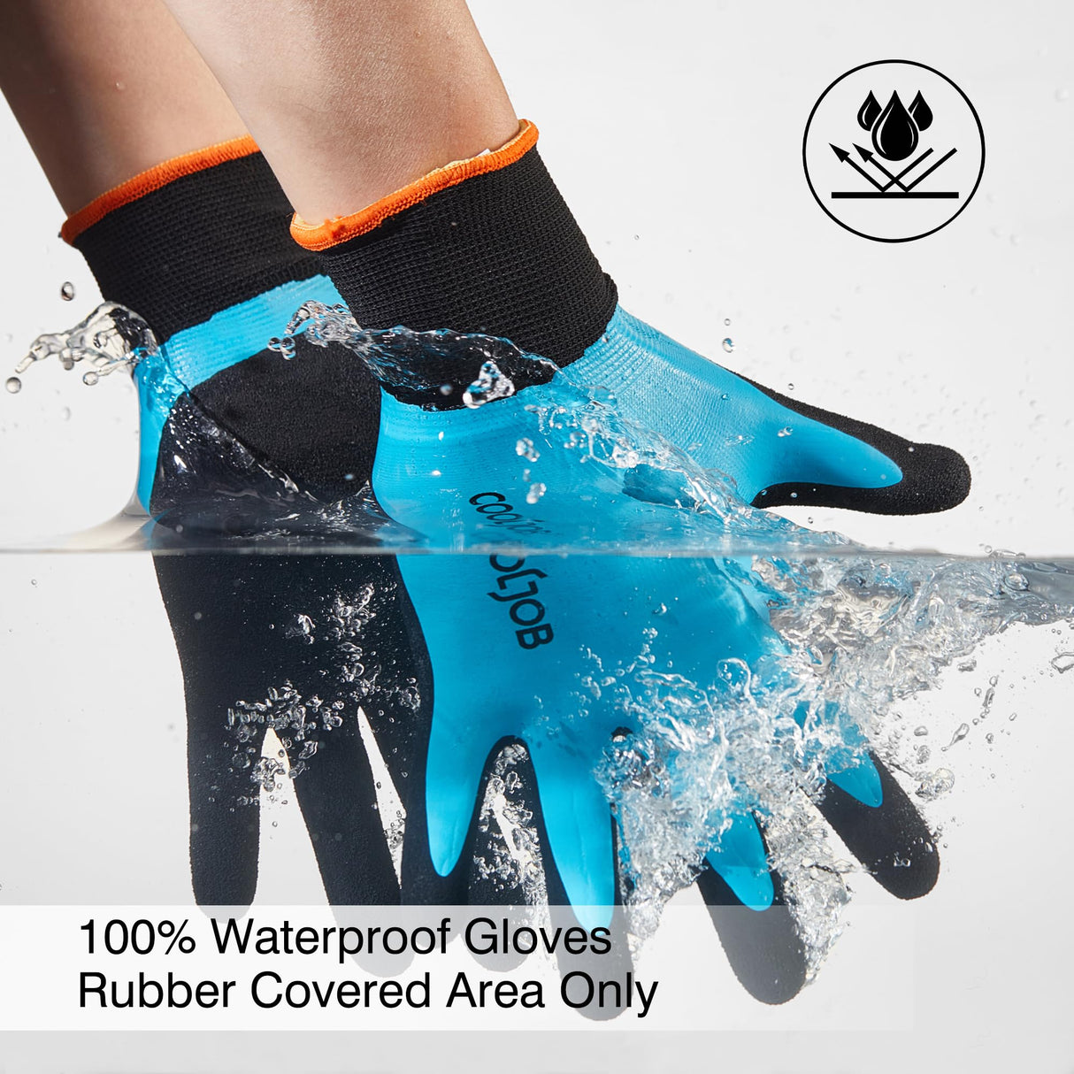 COOLJOB Waterproof Winter Freezer Gloves for Working Gardening Fishing Construction Worker, Double Coated Rubber for Warehouse Cold Refrigeration House, 2 Pairs Small Blue