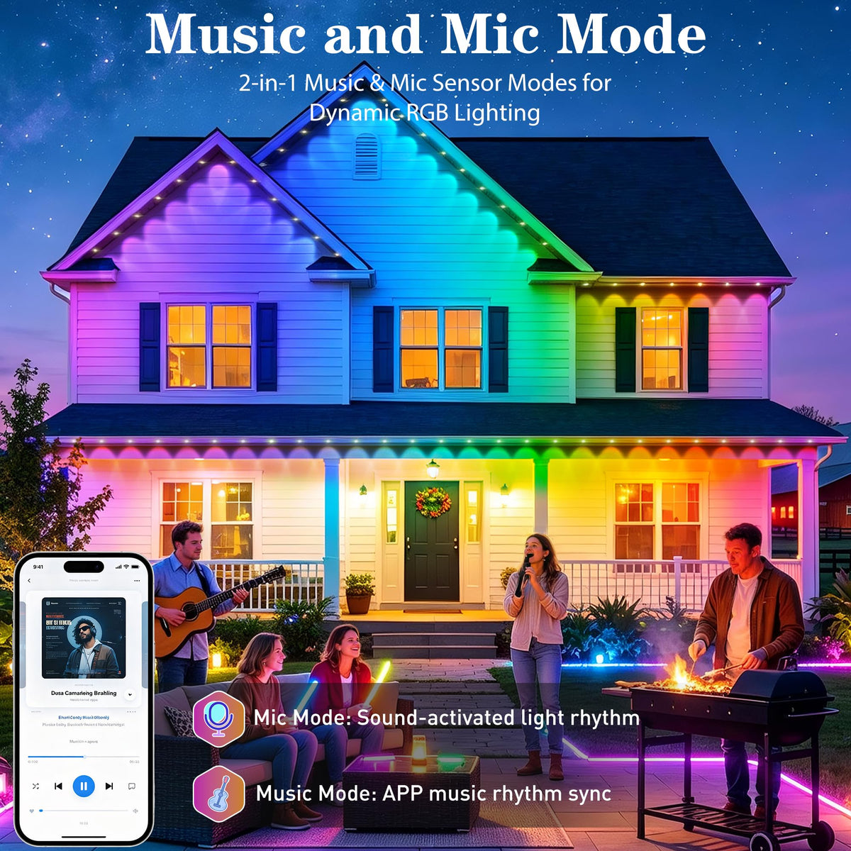 LADIKAKA 200FT Permanent Outdoor Lights,RGB+IC App ControlRemote, IP67 Waterproof Lighting,Outdoor Lights for Chasing Lights,Garden Decor,House,Party,Holiday,Smart