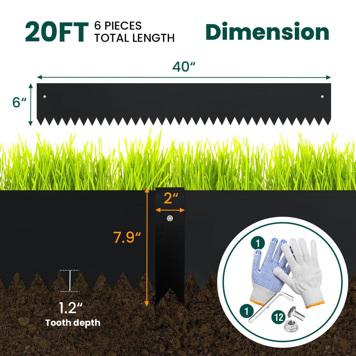 GZGNEEVL Metal Landscape Edging 6" H x 40" L, Galvanized Steel, Black