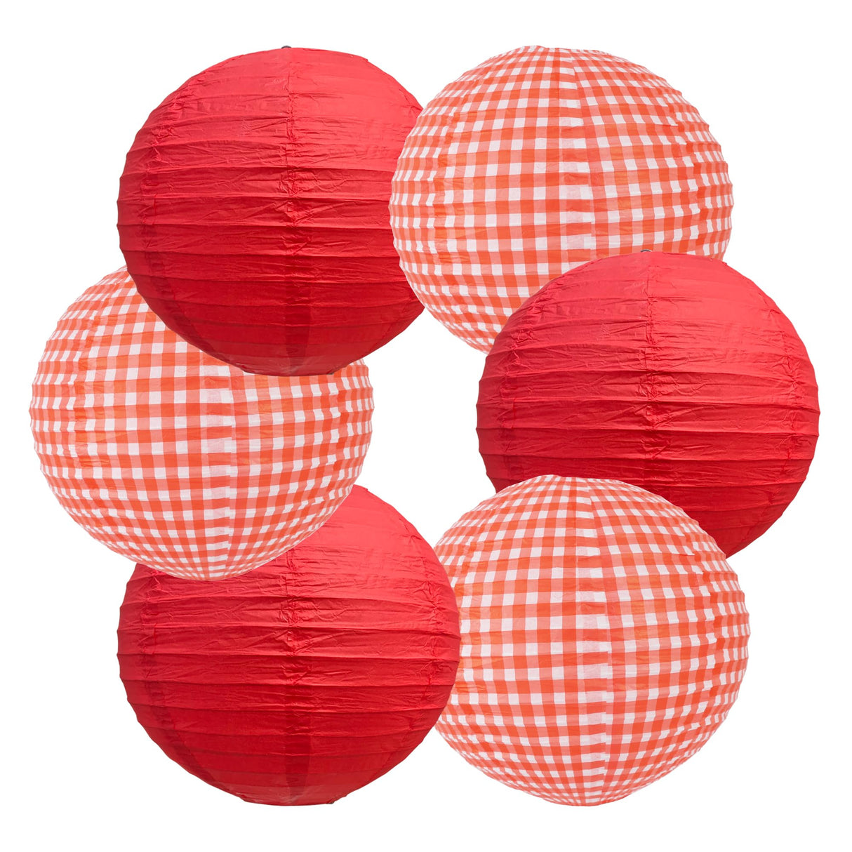 BEISHIDA Red White Plaid Round Paper Lanterns Decorative Hanging Asia Chinese Japanese Paper Lanterns Lamp for Birthday Wedding Baby Bridal Shower Home Decor Party Decoration(6Packs)