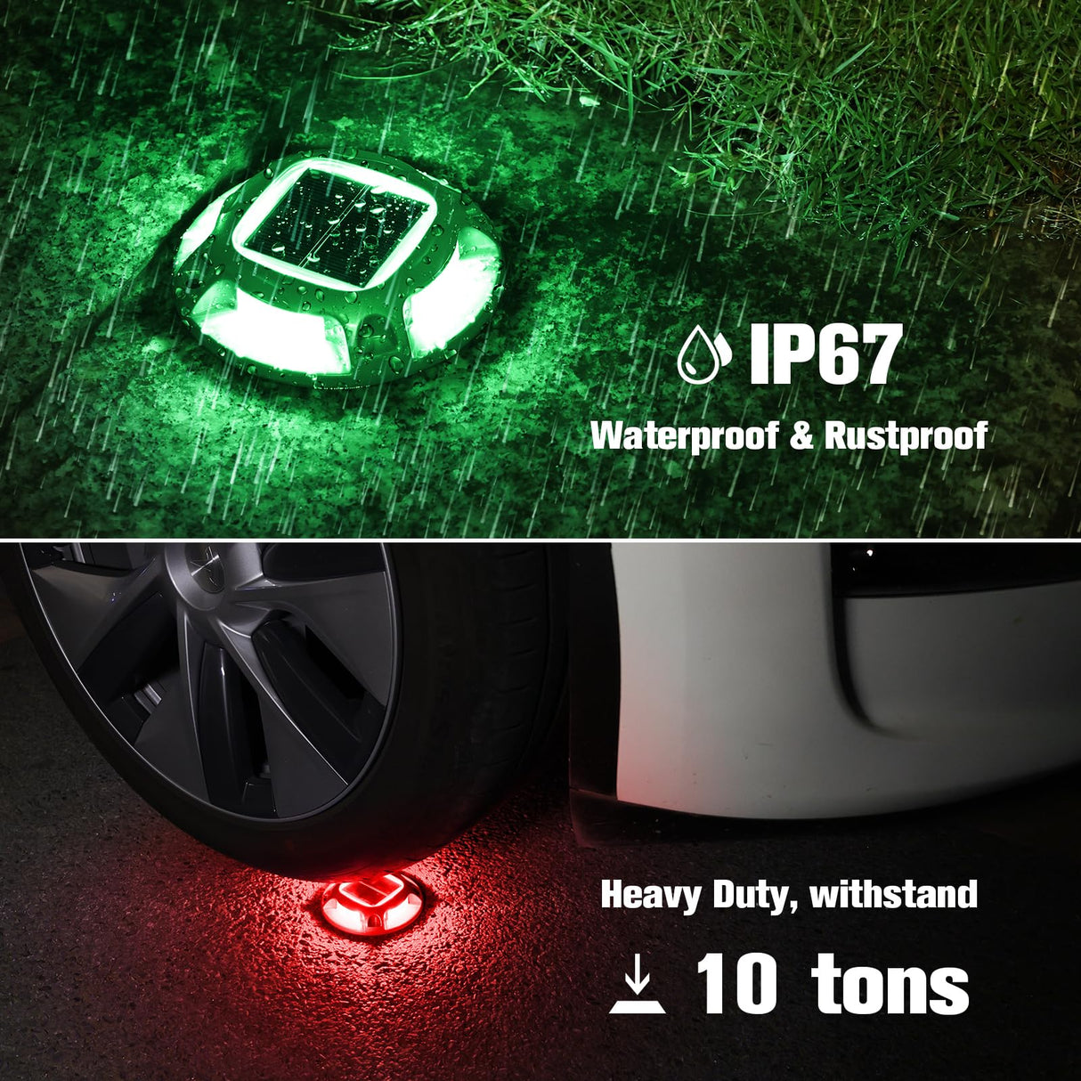 VOLISUN Christmas Solar Driveway Lights Dock Marine Lights 4 Pack,2 Colors in 1,Outdoor LED Deck Lights,Solar Powered Waterproof Warning Step Lights for Driveway Sidewalk Pathway (Red/Green)