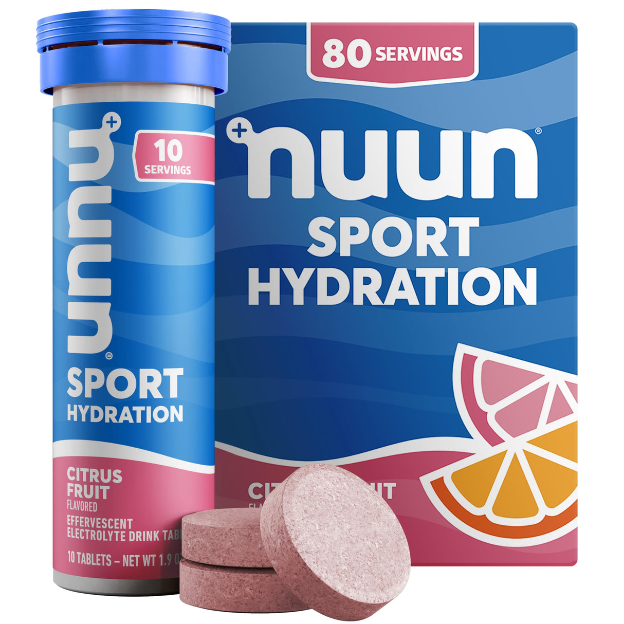 Nuun Sport Electrolyte Tablets with Magnesium, Calcium, Potassium, Chloride & Sodium, Gluten Free & Vegan, Citrus Fruit, 8 Pack (80 Servings Total)