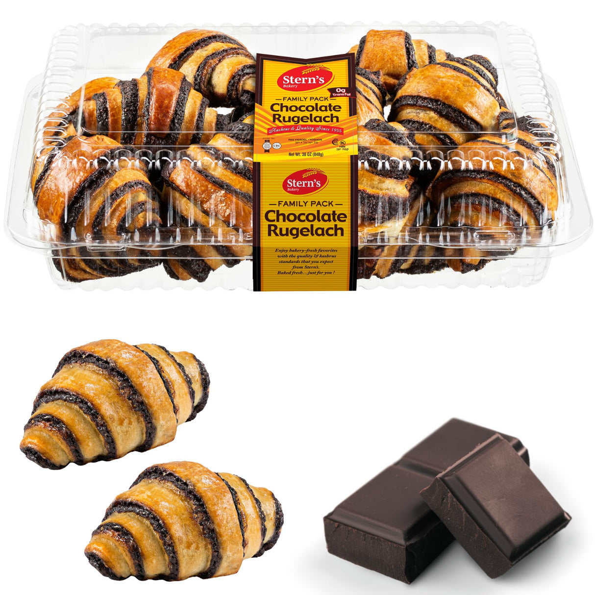 Stern’s Bakery Chocolate Croissants | Approx 25 Rugelach Pastries | Chocolate Cakes | Holiday Food Gifts, Thanksgiving, Christmas, New Year’s | Dairy & Nut Free Bakery