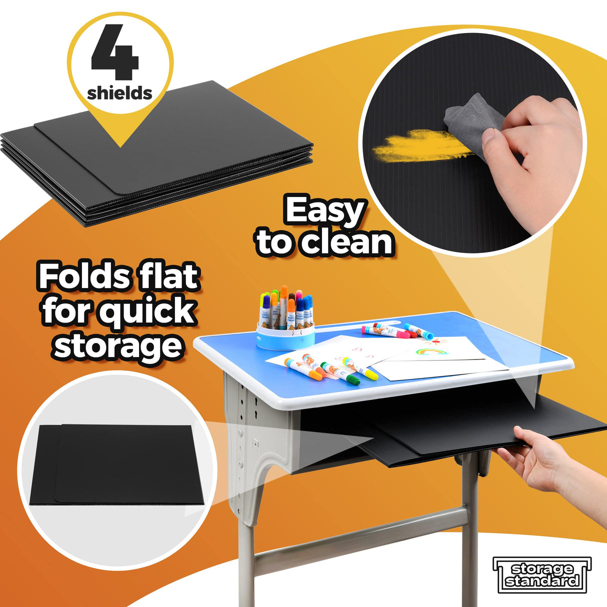 4-Pack Desk Dividers for Students - Durable & Waterproof Plastic Study Carrel Divider, Classroom Folders Teacher Supplies, Easy-to-Clean Plastic Privacy Shield Folder Boards for Student Desks, Black