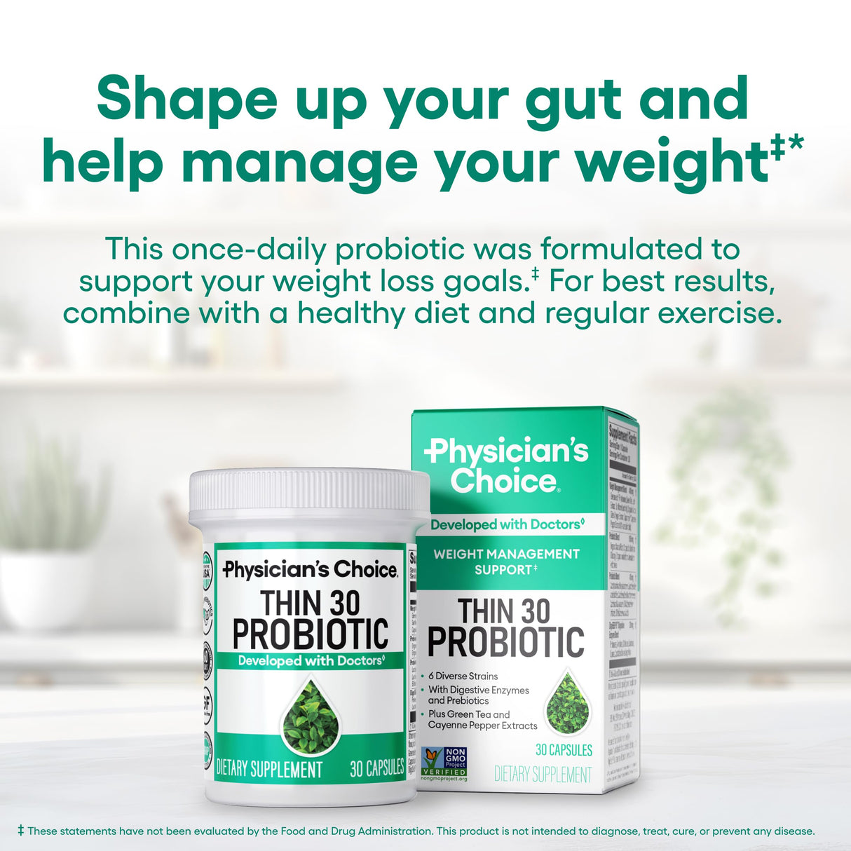 Physician's CHOICE - Beat Bloat + Support Weight Management Bundle: Digestive Enzymes + Thin-30 Probiotic
