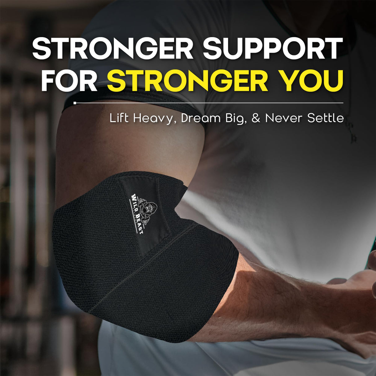 WildBeast Elbow Wraps for Weightlifting (Pair), Flexible 41" Elbow Compression Strap, Joint Support Brace for Bench Press, Powerlifting, Fitness & Gym Workout, Golfer's Elbow, Gym Accessories for Men