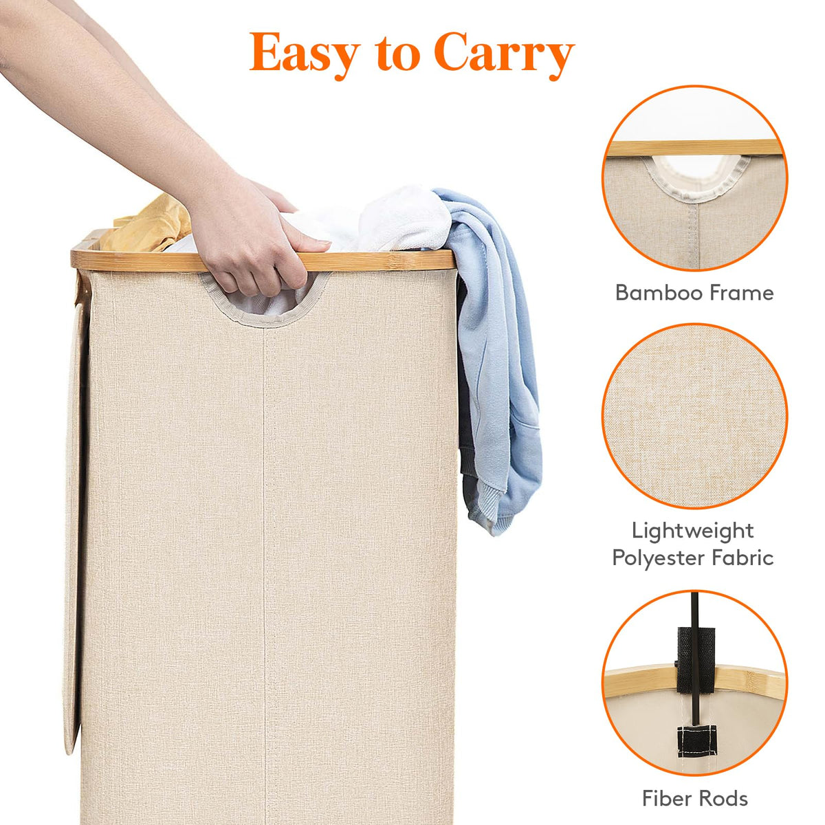 Lifewit 105L Large Laundry Basket with Lid, Removable Bags, Beige