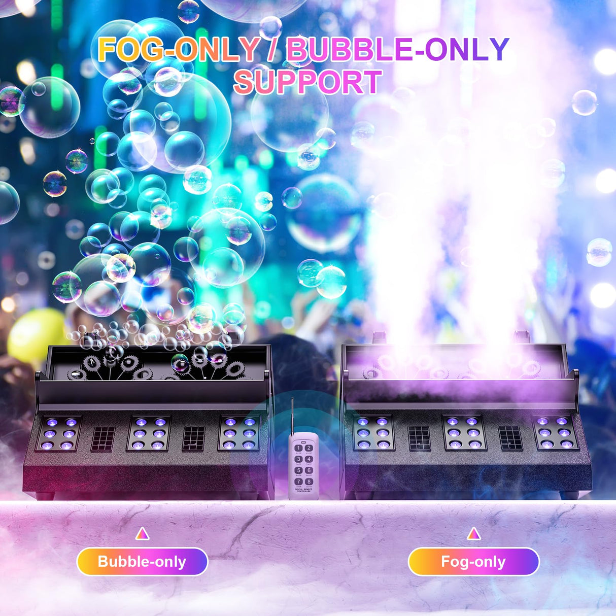 Fancybling 2000W Fog Machine, 3 in 1 Fog Bubble Machine with 2 Bubble Fans, 18 RGB LED Lights Smoke Bubble ALL IN ONE Fog Machine, Bubble Machine for Halloween Christmas Party Wedding Birthday