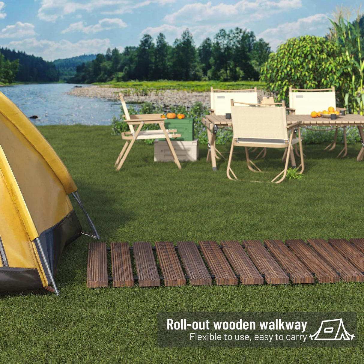 Wooden Garden Pathway 8 FT Outdoor Roll Out Wood Walkway (Carbonized)