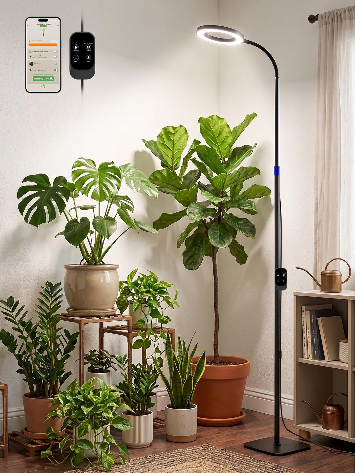 Smart Grow Light for Indoor Plants, 53.9"-67.5" Adjustable Height Full Spectrum LED Plant Light, APP Control with Auto Timer, Plant Assistant,Stepless Dimming, Ideal for Large Tall Plants