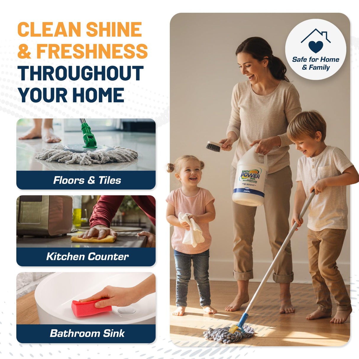 Earth Power Hypochlorous Acid 500 PPM Multipurpose Cleaner – Natural & Non-Toxic – Tile, Refrigerator, Shower, Countertop & Floor Cleaner – Family, Food & Pet Safe Cleaning Supplies – 1 Gallon