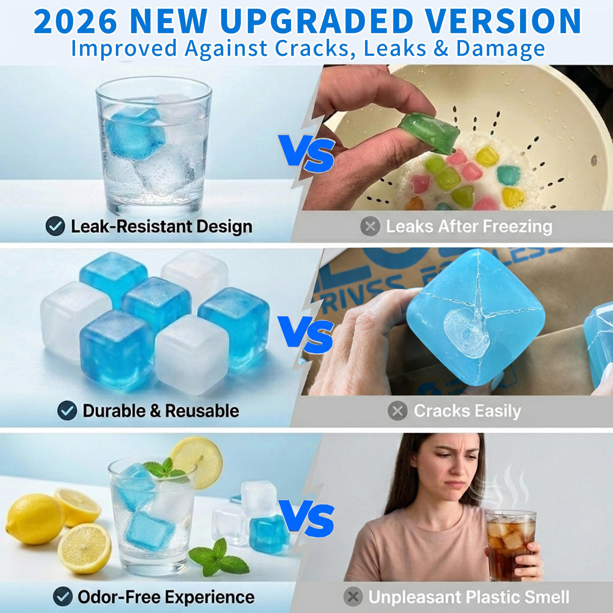 400 Pack Reusable Ice Cubes for Drinks with Ice Scoop, BPA-Free Plastic Ice Cubes for Coolers, Whiskey, Coolers, Parties, Bars, Ice Baths & Camping(Blue & Transparent)