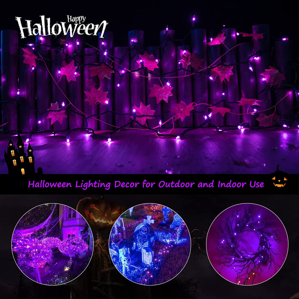 Minetom Halloween String Lights Outdoor 100 Count 25 Feet Incandescent Bulb Mini Lights for Christmas Indoor Garland Party Festival Decoration, Purple