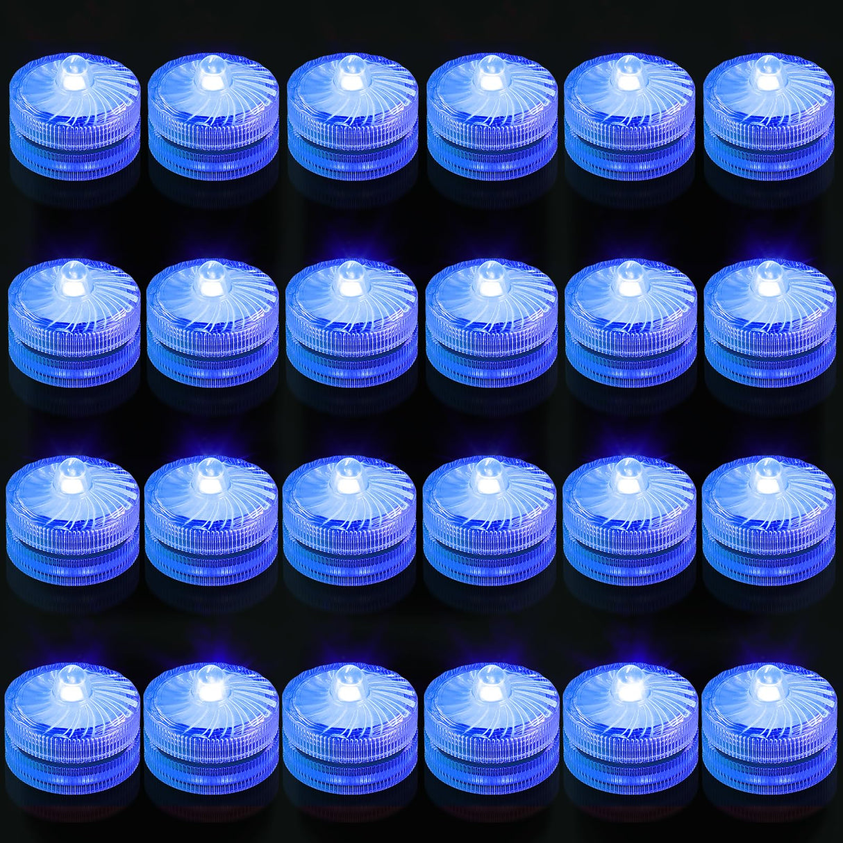 idyl light Blue Submersible Led Lights, Waterproof Tea Lights 100H Underwater Mini Pool Lights Battery Operated Flameless for Vases Fountain Halloween Christmas Home Decorations (24 Pack)