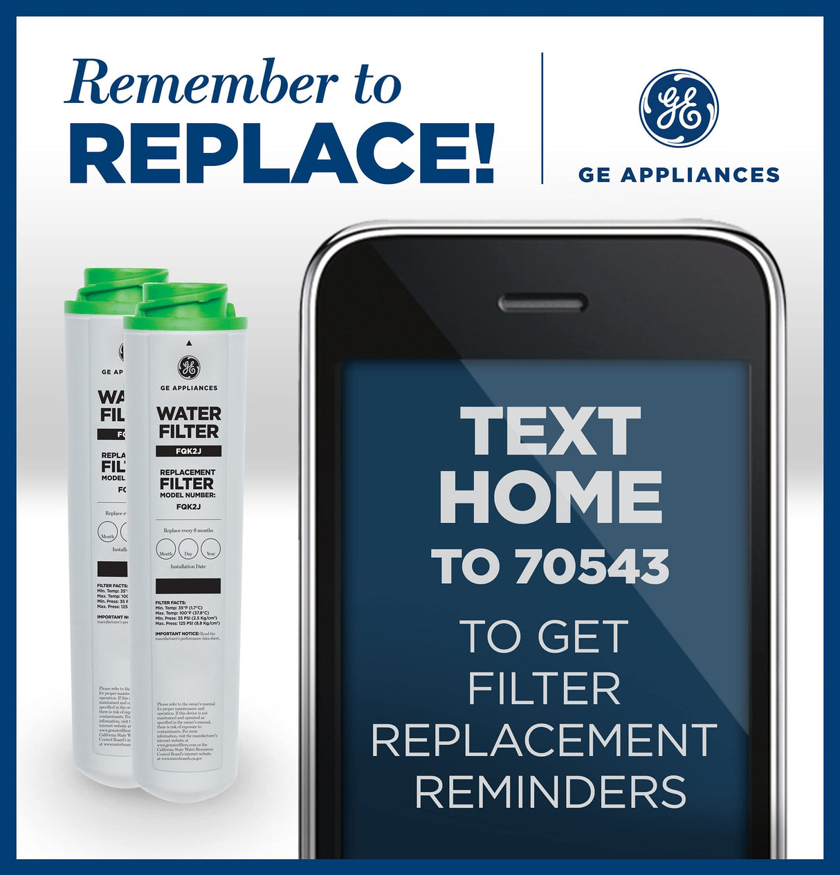 GE Under Sink Water Filter Replacement, Dual Flow, Reduces Sediment, Rust & Other Impurities from Water, Fits GXK255TBN Under Sink Filtration System, Replace Every 6 Months, FQK2J, 2 Filters