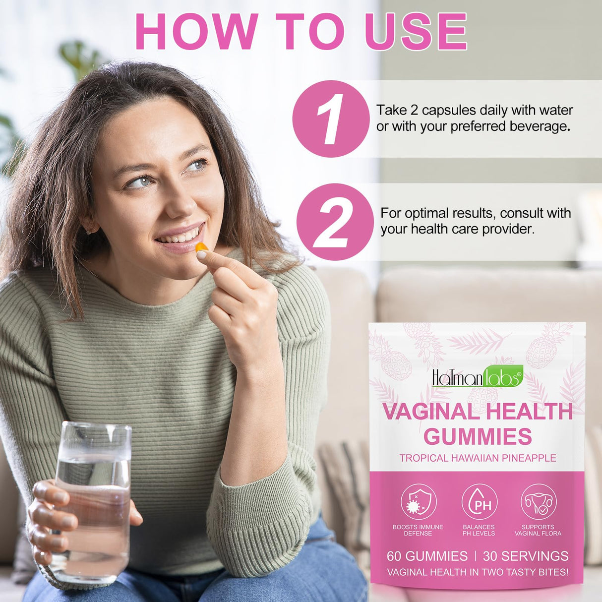 2 Pack Vaginal Probiotics Health Gummies, Premium Feminine Balance Gummies, Probiotic Gummies for Prenatal & Postnatal Women, Revitalize Vaginal Health, Immune Defense, Optimize PH Balance