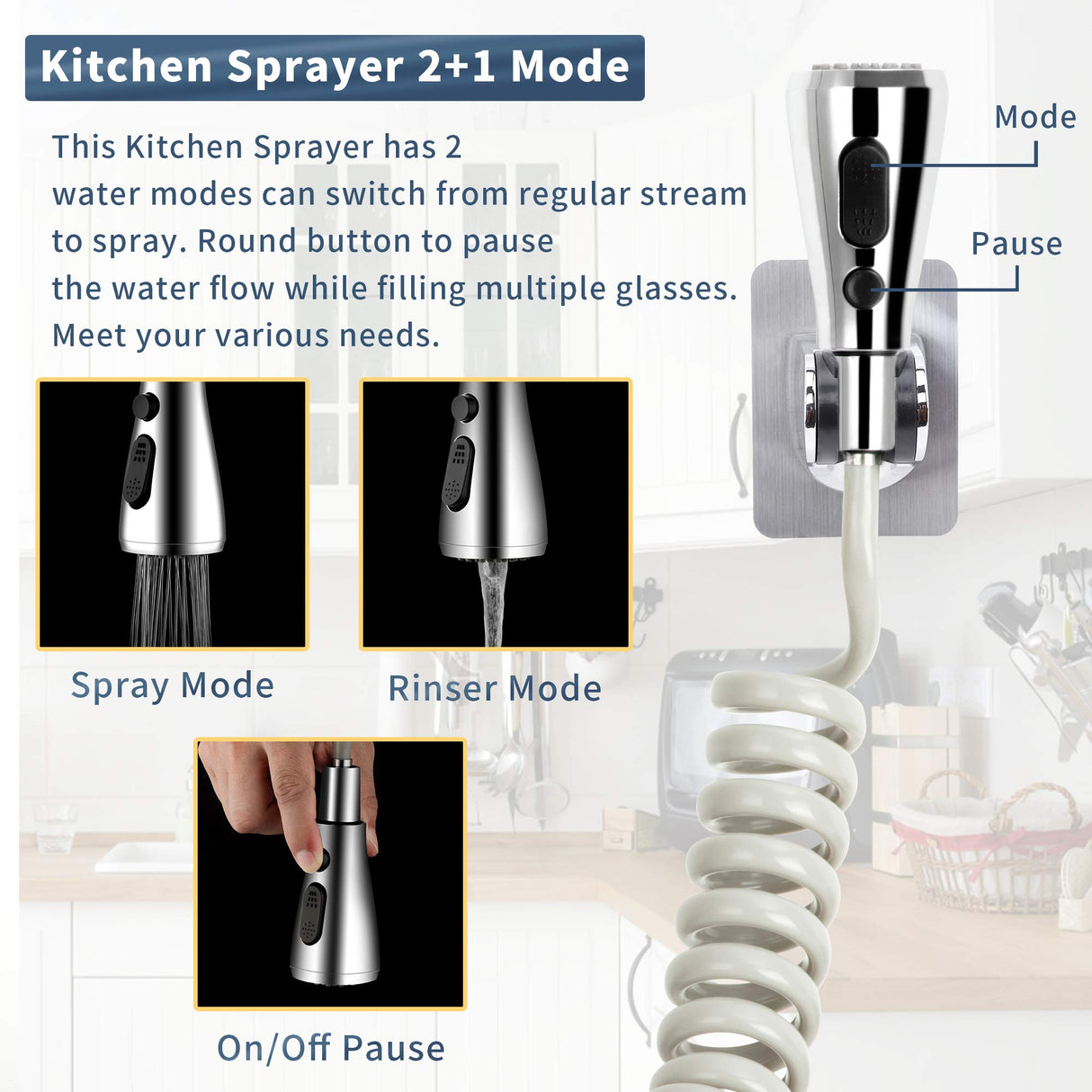 CECEFIN Kitchen Sink Sprayer Hose Attachment for Faucet, Kitchen Faucet Head Replacement w/ 79" Recoil Hose and Holder, Pressurized Water Saving Aerator & Diverter Valve, Faucet Sprayer Attachment Set