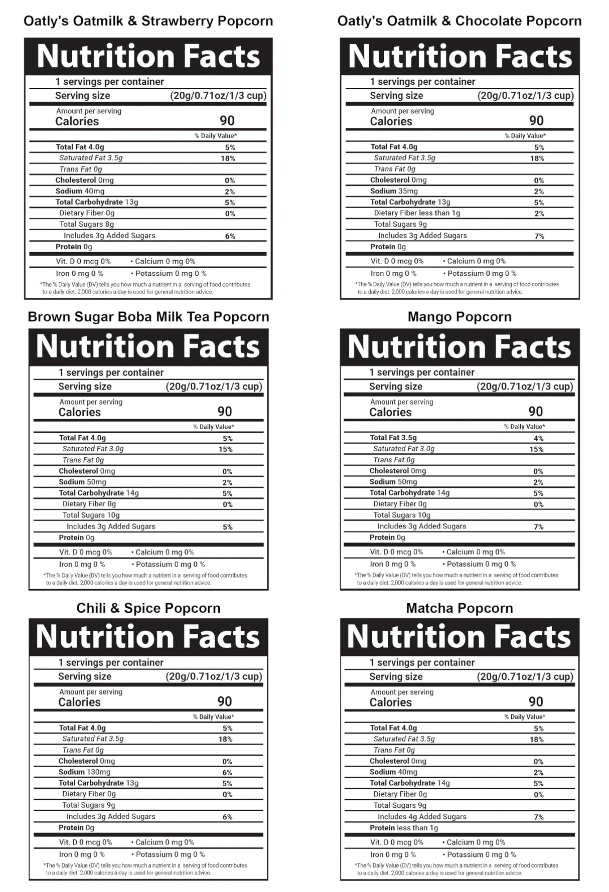 CHEF POPPIN Gourmet Flavored Popcorn, Non-GMO, Melody Box A (Matcha + Boba Tea + Mango + Chili + Chocolate Oat milk + Strawberry Oat milk), Variety Pack, .71 oz Each Bag