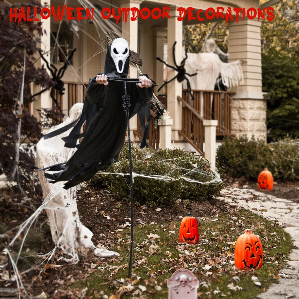 LarpGears Halloween Scarecrow Ghost Outdoor Decorations, 7.5Ft Halloween Rotatable Flying Ghost Home Decoration for Outdoor Garden, Porch, Yard
