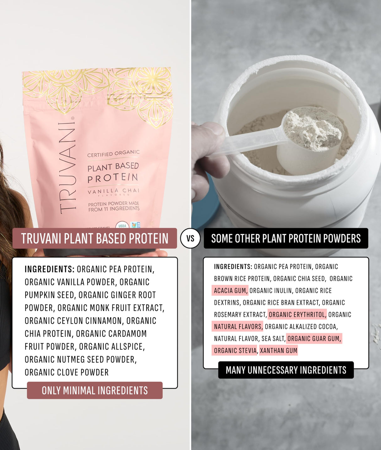 Truvani Vegan Pea Protein Powder | Vanilla Chai | 20g Organic Plant Based Protein | 20 Servings | Keto | Gluten & Dairy Free | Low Carb | No Added Sugar