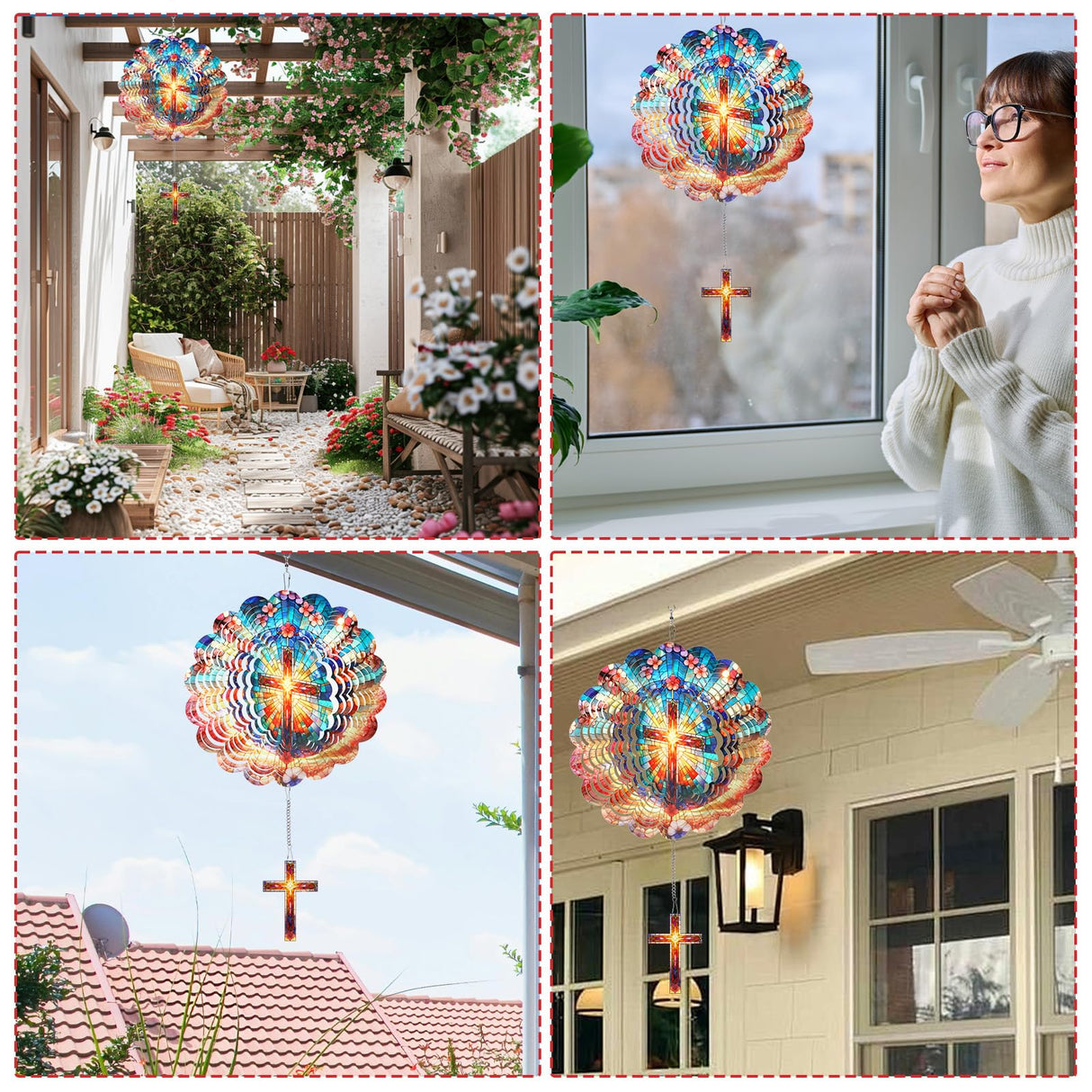Rngmsi Cross Wind Spinners Outdoor - Cross 3D Metal Yard Wind Spinner Hanging Decor Kinetic Art Garden Porch Thanksgiving Day Gifts for Women Mom Grandma, (12 X 12 Inches)