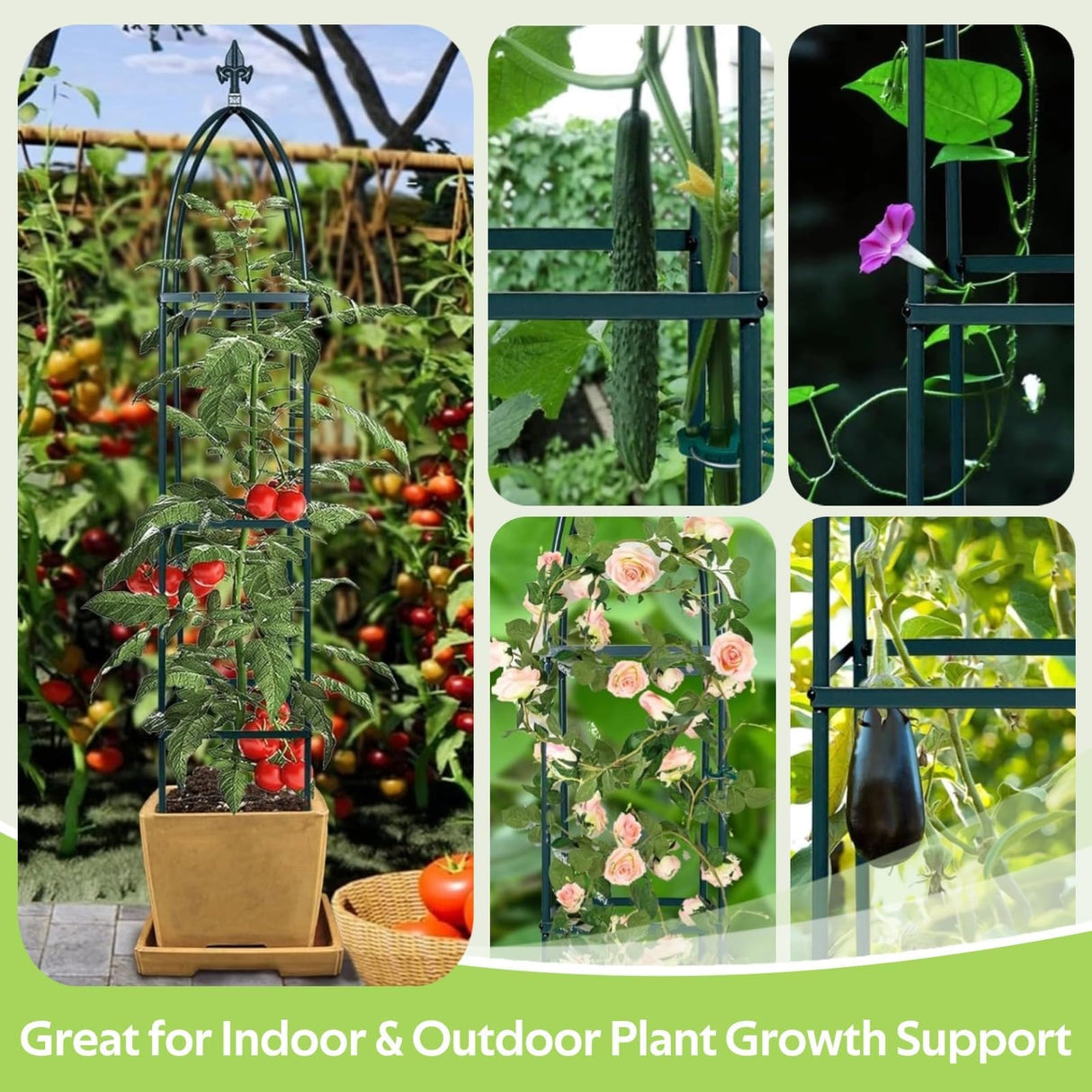 100% Metal Obelisk Trellis for Climbing Plants Outdoor & Indoor - Powder-Coated Steel Tower Obelisk Plant Support - Heavy Duty Rust-Proof Garden Trellis for Climbing Vine Vegetables Flowers Black