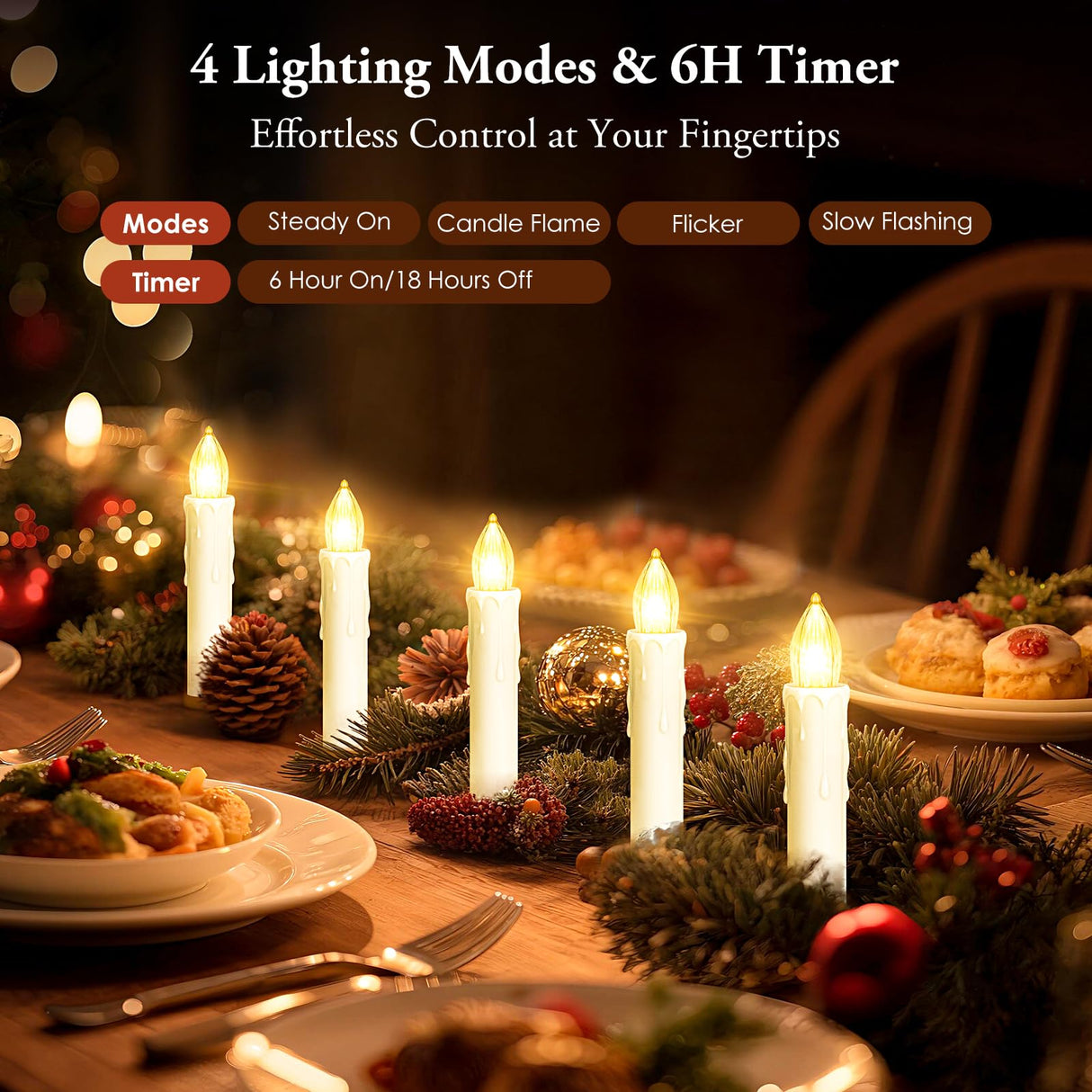 Brightever 30 PCS Flameless LED Taper Candles Battery Operated, Christmas Tree Candles Clip-on with Remote - 4 Modes & Timer, Waterproof, Dimmable Flicker Candle for Home Holiday Party Wedding Decor