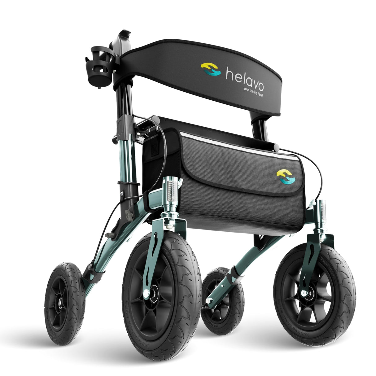 Helavo All Terrain Walker Rollator with 12” Pneumatic Tires – Foldable Outdoor Walkers for Seniors with Seat, Lightweight & Adjustable Height, Shock-Absorbing for Comfort on Any Surface