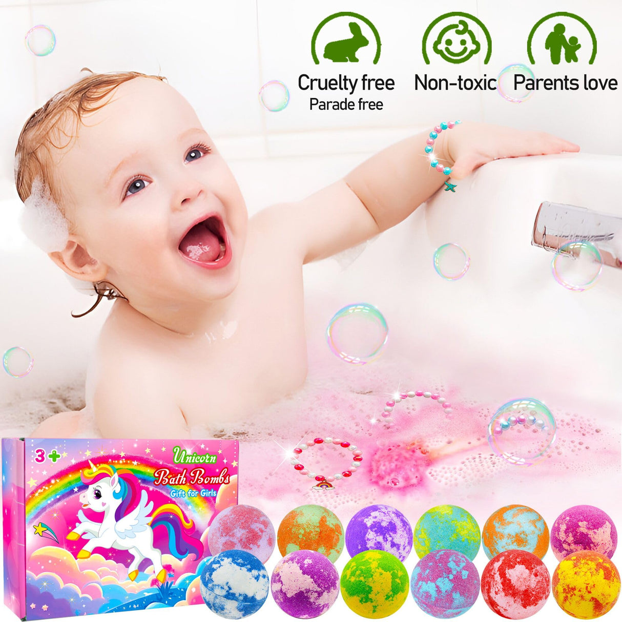 Unicorn Bath Bombs for Girls Kids with Toys Surprise Jewelry Inside Gift for Girls 3 4 5 6 7 8 Years Old Birthday Gifts Ideas Easter Gifts for Girls Easter Basket Stuffers Egg Fillers Christmas Gifts