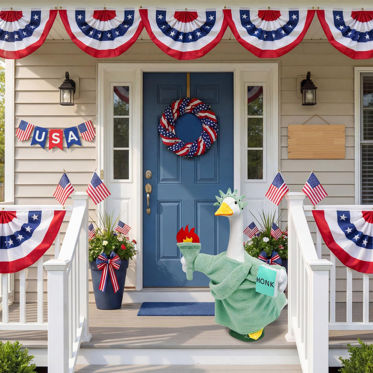 Kanmeii Statue of Liberty Porch Goose Outfit for 23 Inch Lawn Goose Patriotic 4th of July Costume for Cement & Plastic Goose Sculpture, Independence Day Goose Clothes for Garden Patio Yard Decoration