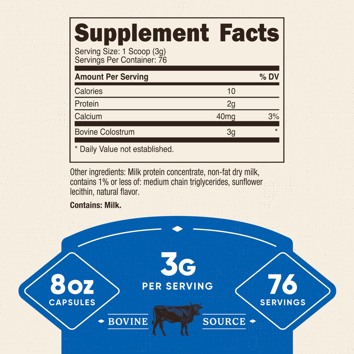 Nutricost Colostrum Powder 8 oz, Lactoferrin and Minimum 30% Immunoglobulins (IgG), from Bovine Colostrum, 3g Per Serving, 76 Servings