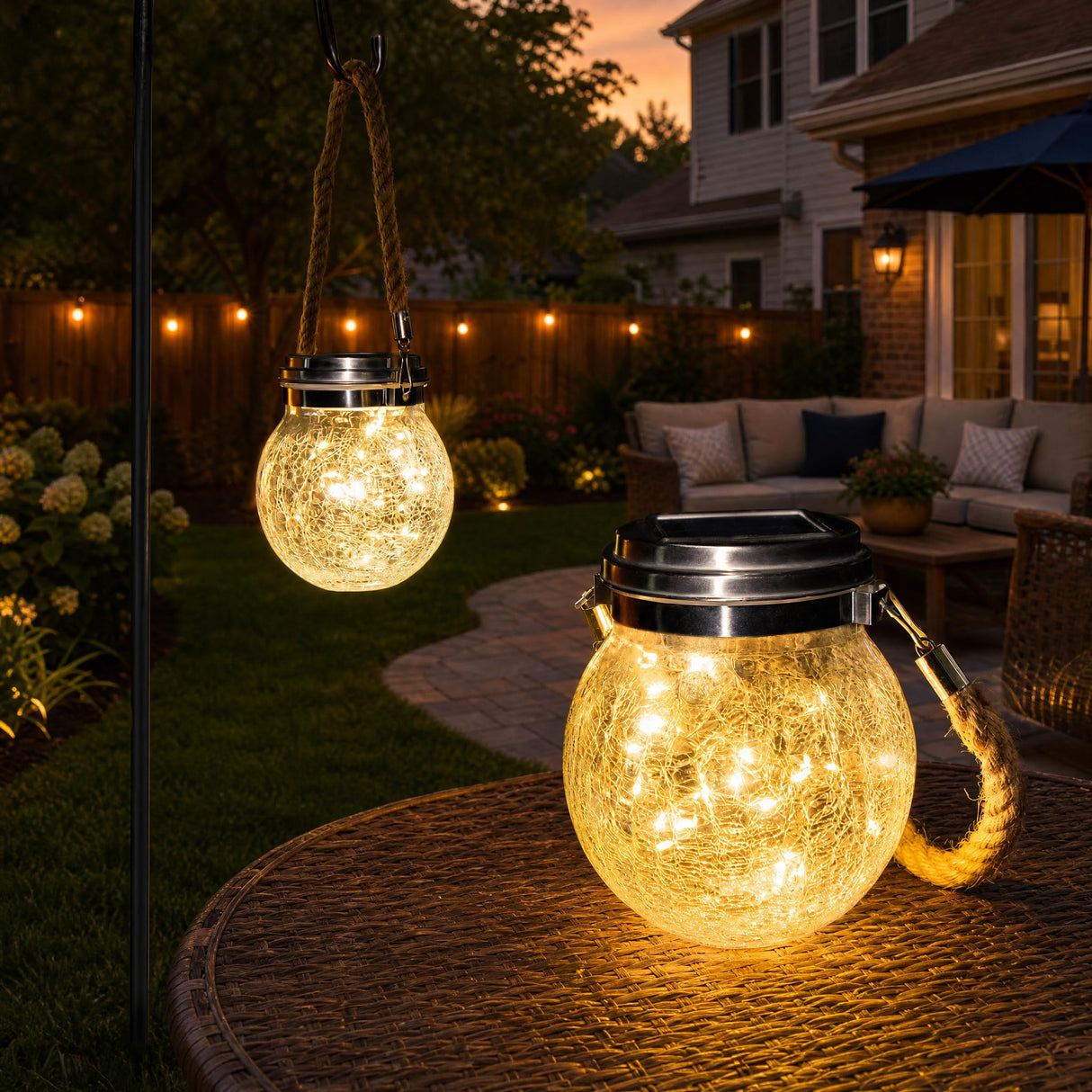 ROSHWEY Solar Lantern, 2 Pack Outdoor Lanterns with 30 LED Waterproof Garden Decor Patio Solar Lights Outdoor Decorative Backyard Outdoor Hanging, Warm Light