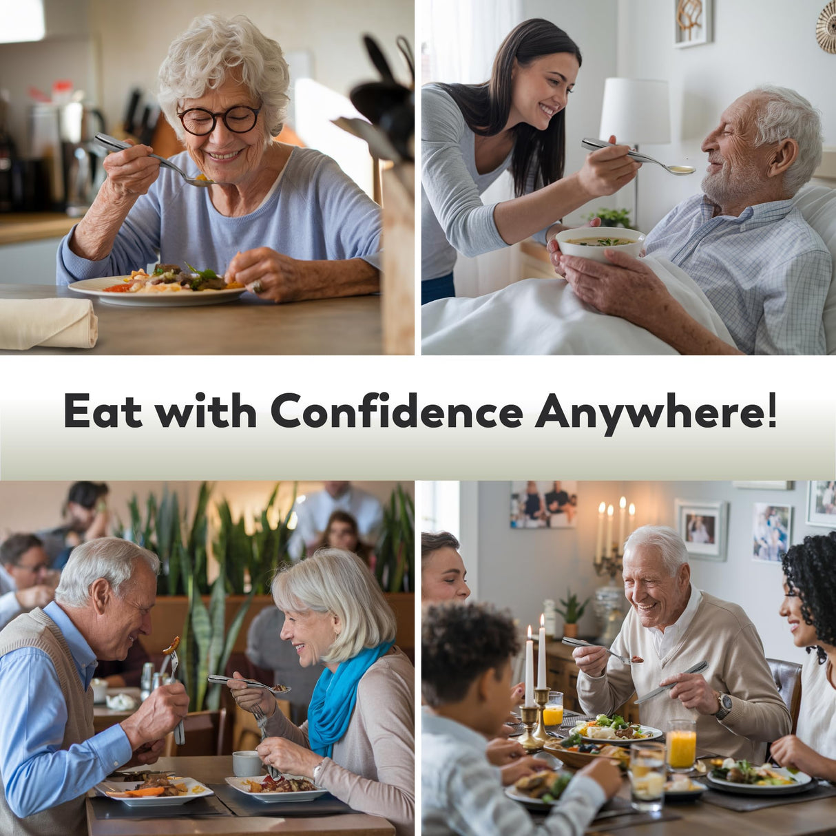 BUNMO Utensils for Elderly, Arthritis, Weak Hand Grip & Handicapped - Convenient Travel Pouch - for Tremors and Parkinsons Patients - Stainless Steel - Eat Independently - Weighted 4 Piece Set