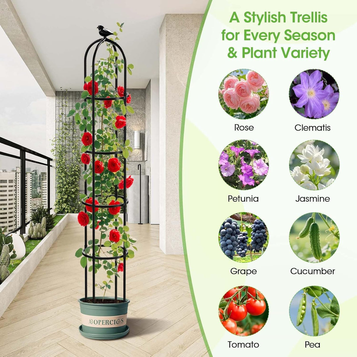2PCS Garden Obelisk Trellis for Climbing Plants Outdoor, 6.2 ft Tall Trellis for Roses Clematis Jasmine Ivy Flower Light Climbing Vines Potted Plant Support, Patio, Yard