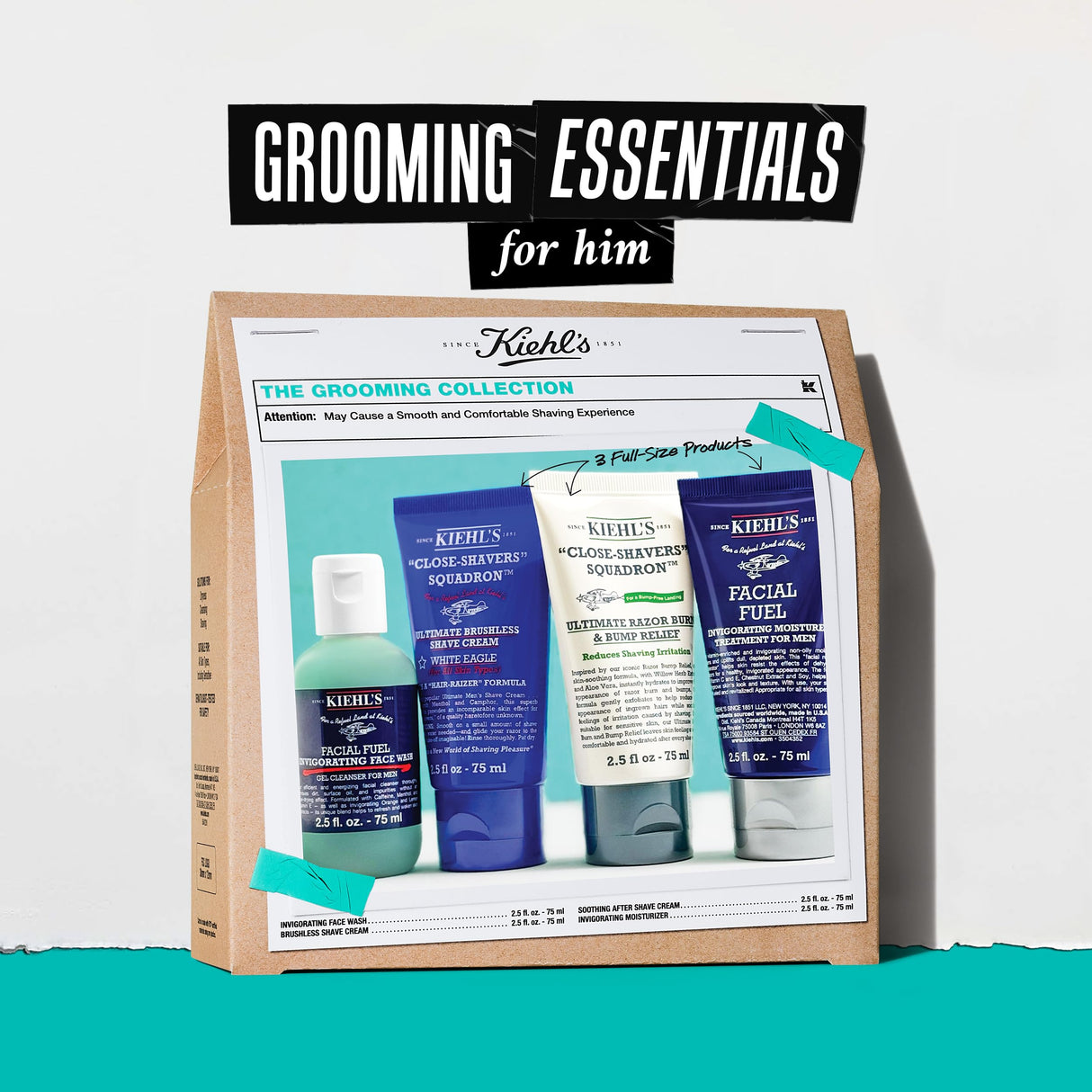 Kiehl's Men's Shaving Regimen Gift Set - $88 Value Including Face Wash, Shaving Cream, After Shave Gel & Face Moisturizer - For All Skin Types