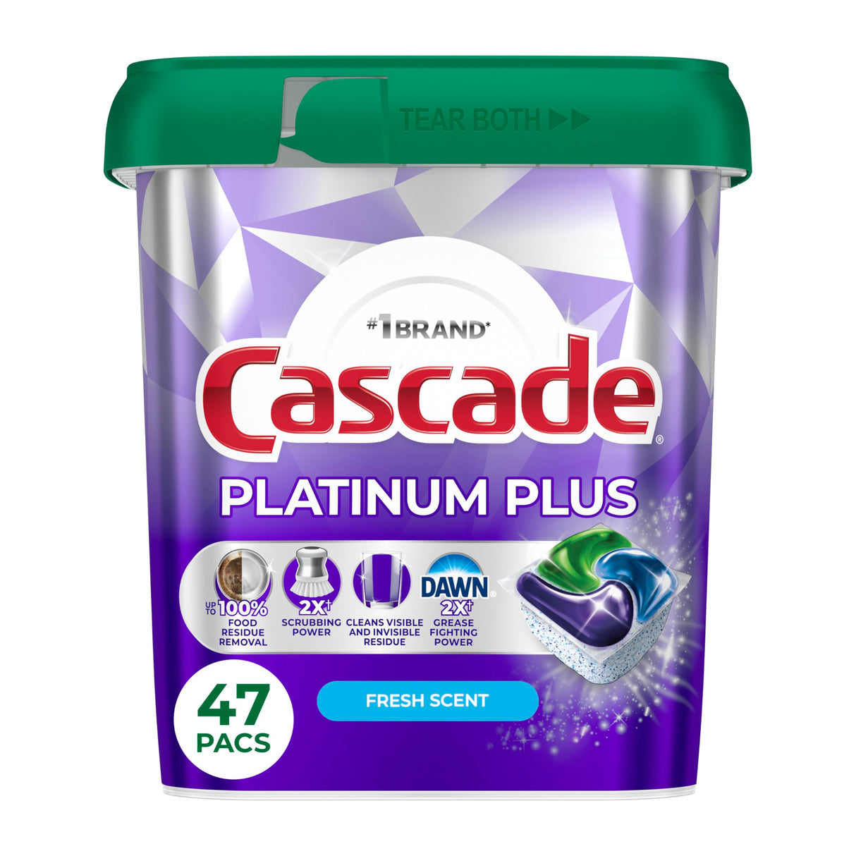 Cascade Platinum Plus Dishwasher Pods, Dishwasher Detergent, Dish Detergent Soap, Fresh, 47 Count