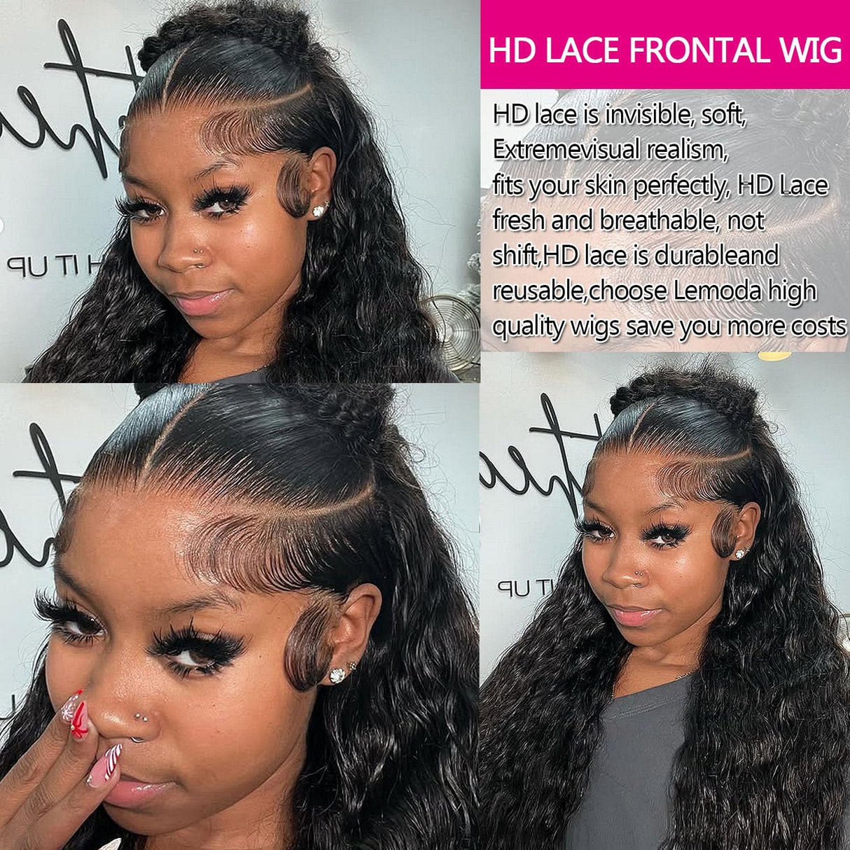 Lemoda 13x6 Full Lace Frontal Wig Human Hair 28 inch 200% Density 12A Virgin 13x6 Deep Wave Frontal Wigs Human Hair HD Transparent Lace Wig Deep Wave Lace Front Wig Human Hair Water Wave Wigs