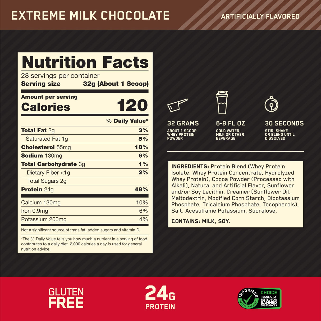Optimum Nutrition Gold Standard 100% Whey Protein Powder, Extreme Milk Chocolate, 2 Pound (Pack of 1) (Packaging May Vary)