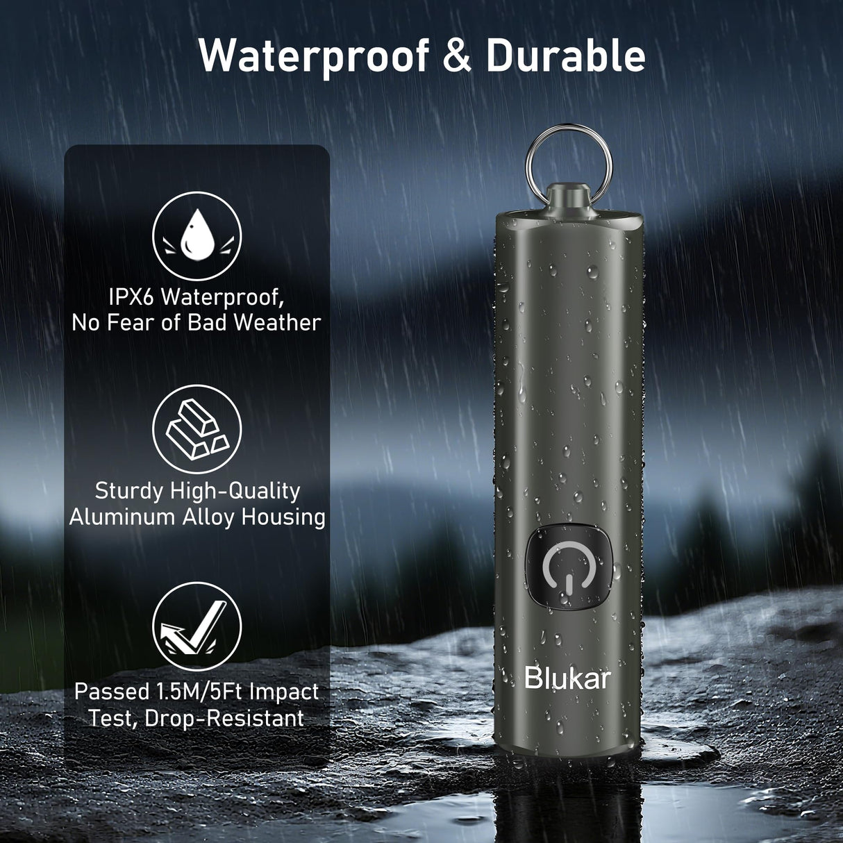 Blukar Rechargeable EDC Flashlight, Mini Keychain Flash Light with 3 Lighting Modes, Memory Function, Waterproof, Compact and Portable Pocket Light for Everyday Carry, Emergency,Camping-Gray