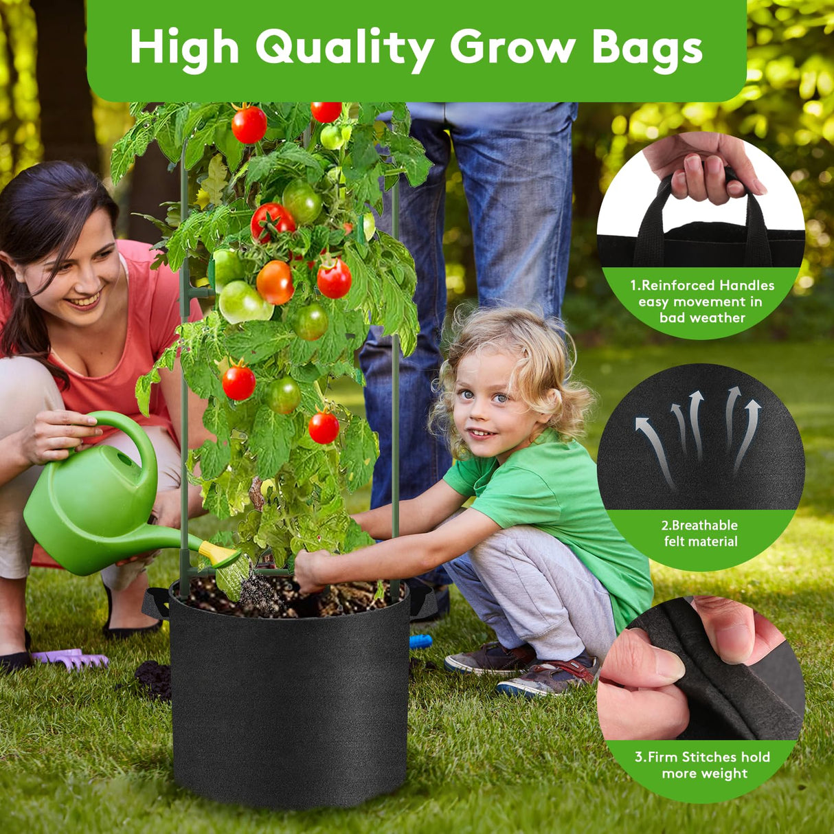 SOUNDVALUE 3 Pack Tomato Cage with 10 Gallon Grow Bag for Garden Balcony