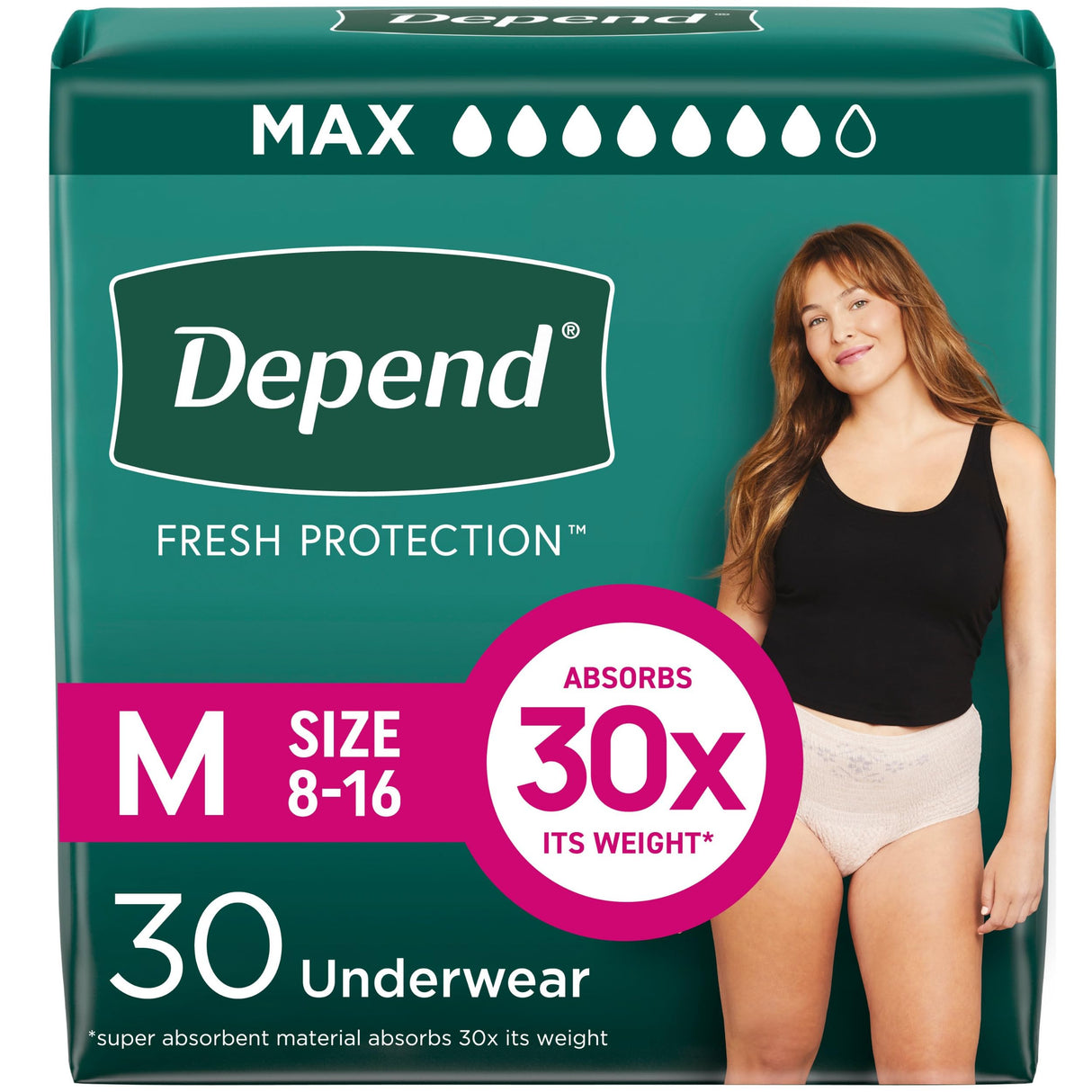 Depend Fresh Protection Adult Diapers, Incontinence & Postpartum Bladder Leak Underwear for Women, Disposable, Maximum, Medium, Blush, 30 Count, Packaging May Vary