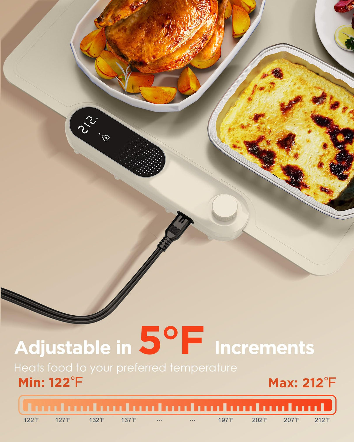 FEPPO Food Warming Mat, (XXL 35”x16”) Electric Warming Trays for Buffets Party, Fast Full-Surface Heating Mat for Food with 19 Level Adjustable Temperature and 6 Hours Timer, Roll Up Food Warmer
