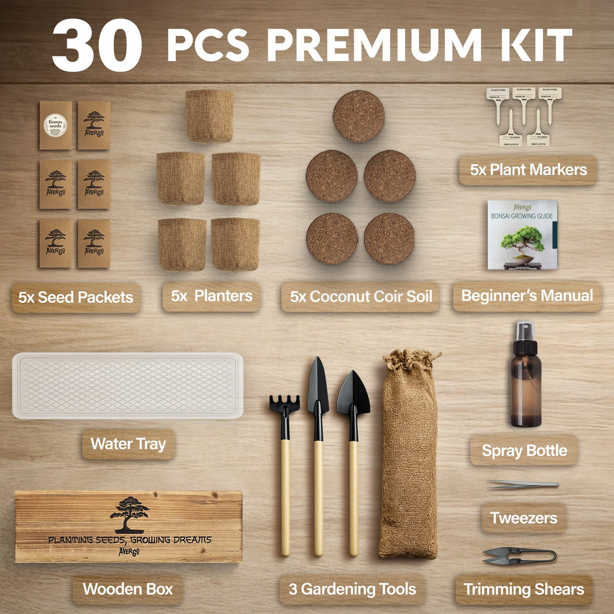 Bonsai Tree Kit Deluxe - Growing 5 Unique Japanese Bonzai Trees